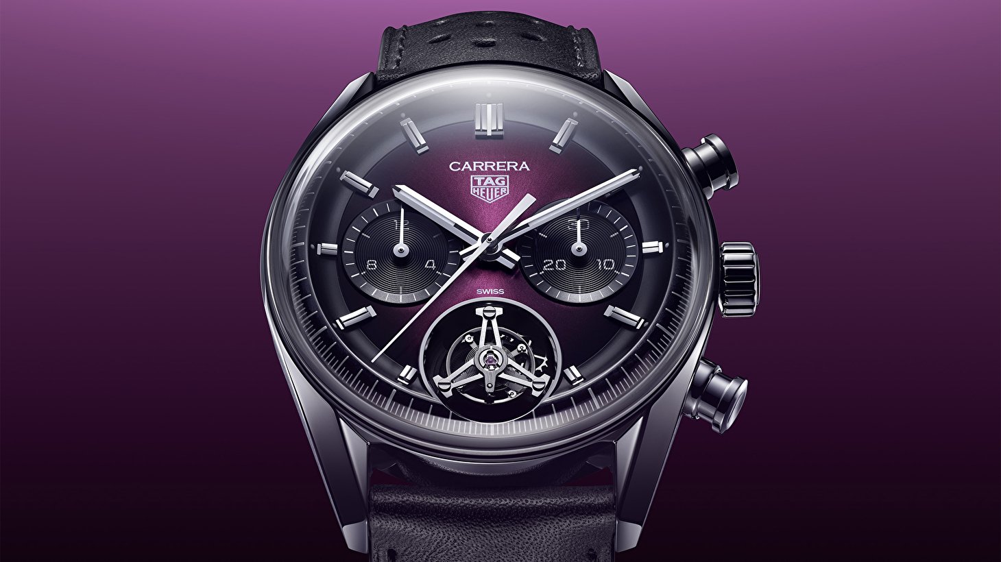 TAG Heuer открывает дымчатую элегантность с новым хронографом Tag Heuer Carrera и турбийоном в фиолетовом цвете