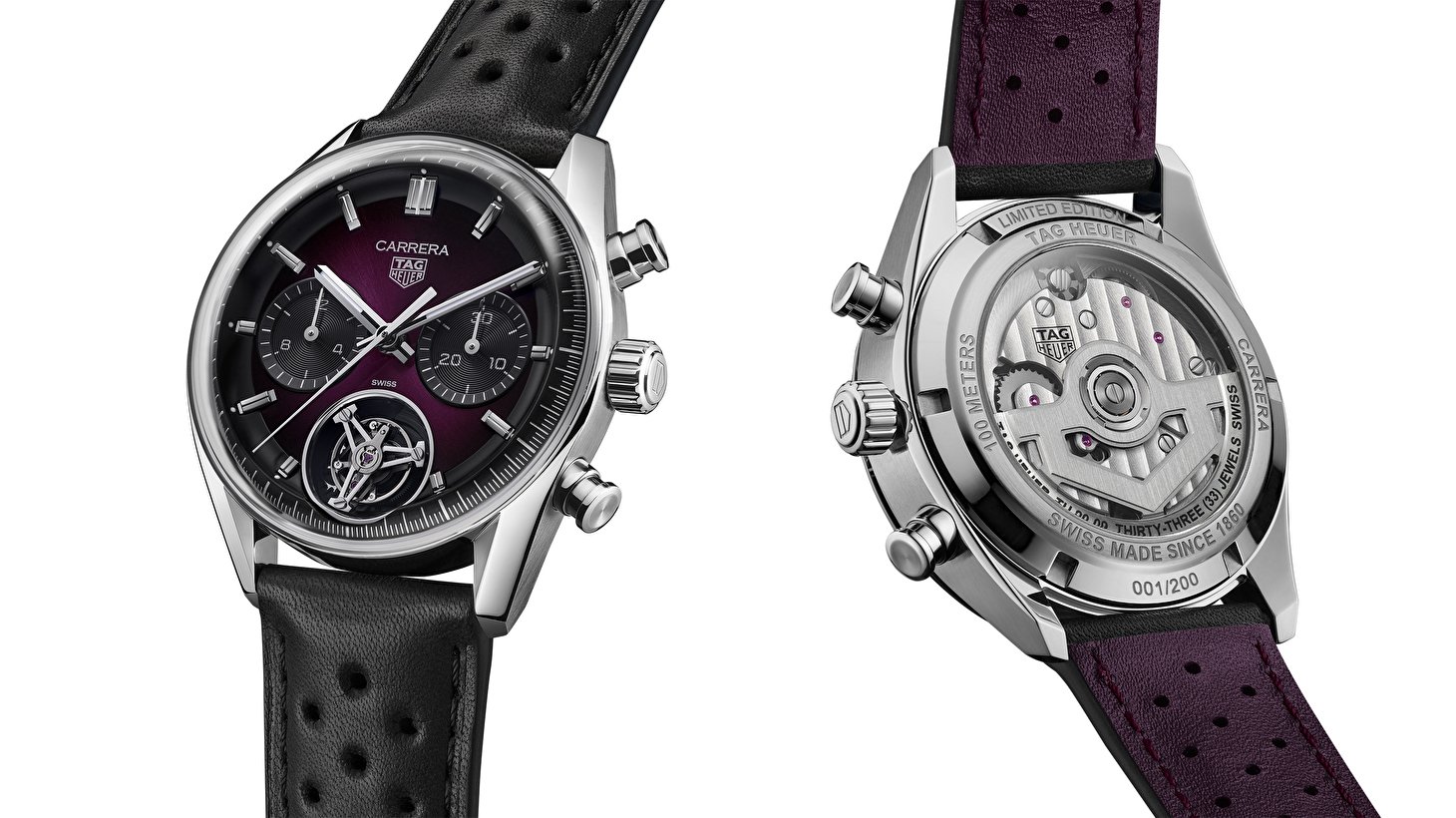 TAG Heuer открывает дымчатую элегантность с новым хронографом Tag Heuer Carrera и турбийоном в фиолетовом цвете