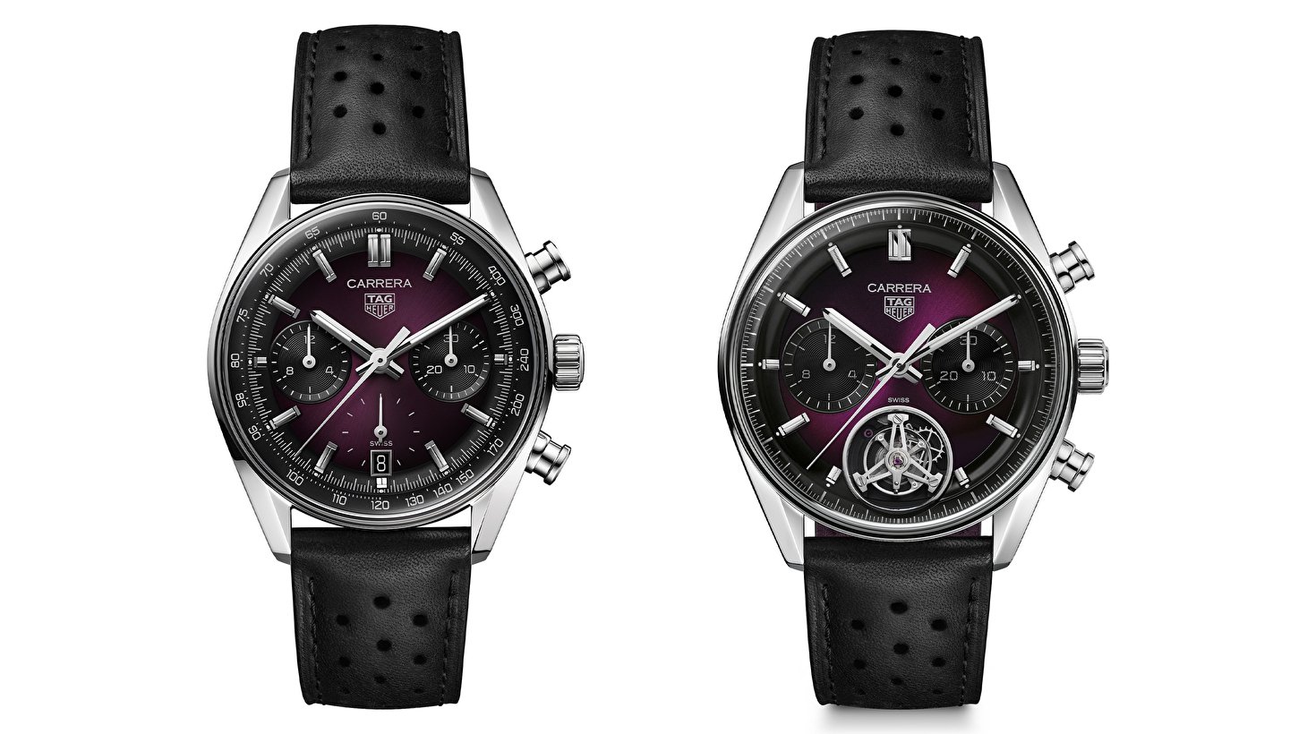 TAG Heuer открывает дымчатую элегантность с новым хронографом Tag Heuer Carrera и турбийоном в фиолетовом цвете