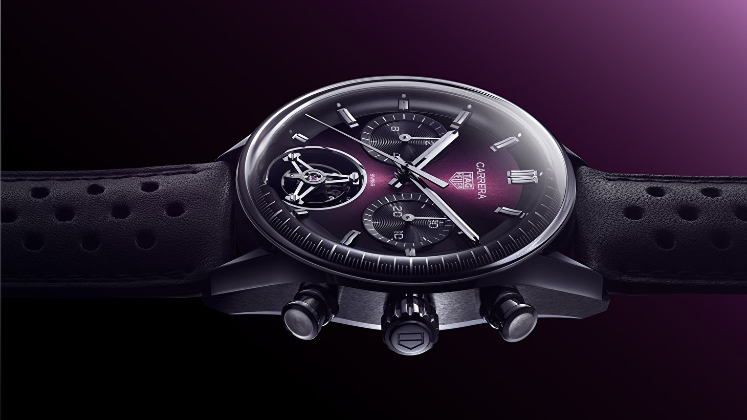 TAG Heuer открывает дымчатую элегантность с новым хронографом Tag Heuer Carrera и турбийоном в фиолетовом цвете